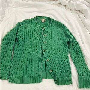 L.L. Bean Vintage Green Cable Knit Cardigan Sweater